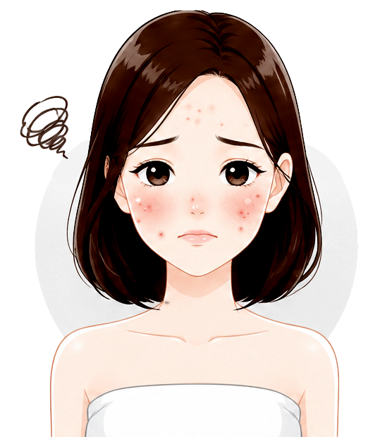 毛穴や肌荒れに悩む女性のイラスト